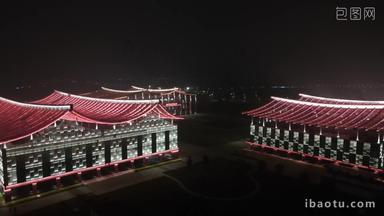 航拍福建漳州博物馆科技馆图书馆夜景灯光